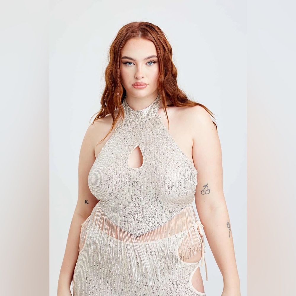 Easy Tiger Showgirl Sequin Halter Top size M